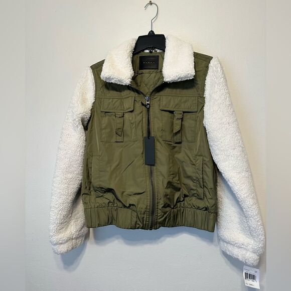 Blank NYC faux shearling sleeve utility bomber jacket size S - Picture 9 of 15